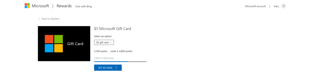 Microsoft Rewards $5 Microsoft gift card.