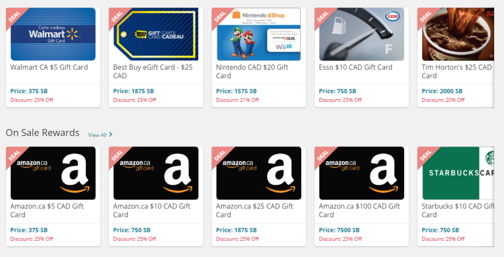 Swagbucks gift cards.