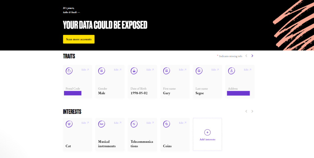 Reklaim data page.