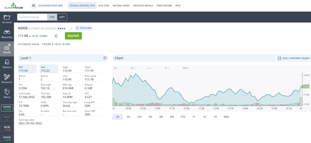 Questrade Edge online.